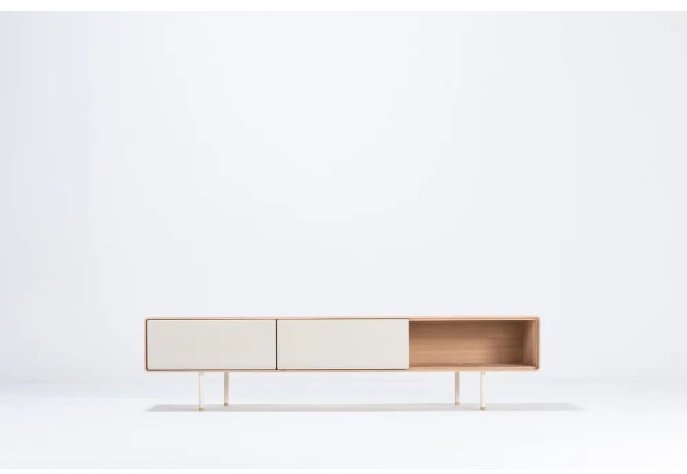 Comodă TV albă/în culoare naturală din lemn de stejar 200x48 cm Fina – Gazzda