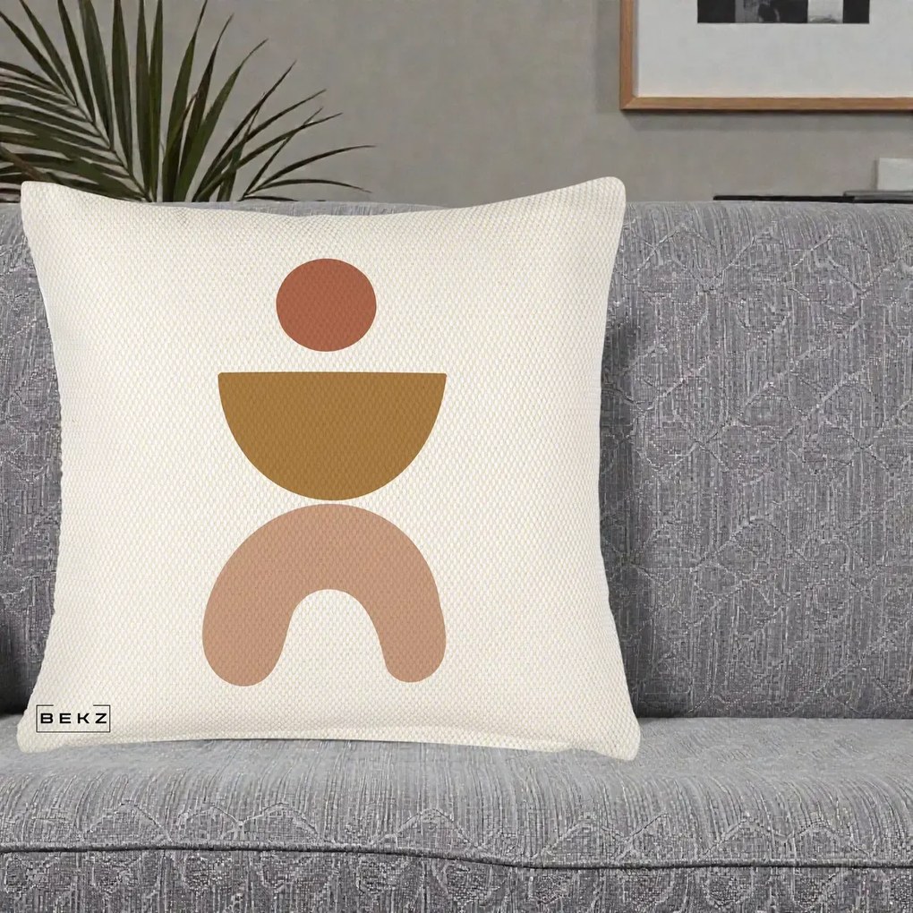 Perna Decorativa Geometric Boho Disc si Arc, 40x40 cm, Crem Reliefat, Husa Detasabila, Perna Inclusa, BEKZ®