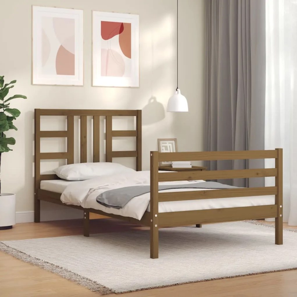 3193909 vidaXL Cadru de pat cu tăblie, maro miere, 90x200 cm, lemn masiv