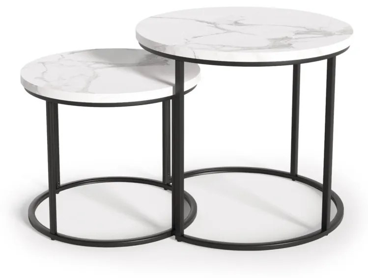 Set 2 mese de cafea Oreo marmura alba/negru – d 43-53 x h 35-45 cm