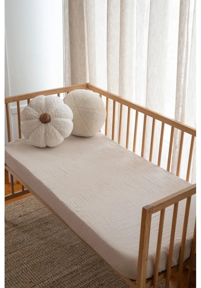Cearceaf pentru copii bej din muselină pentru pătuț cu elastic 60x120 cm Burumcuk – Mijolnir
