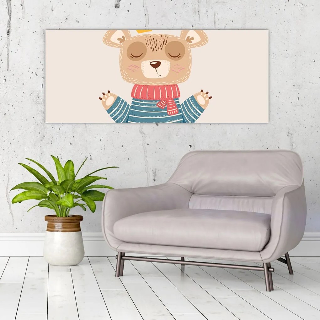 Tablou - Bej ursuleț de pluș cu coroană (120x50 cm)