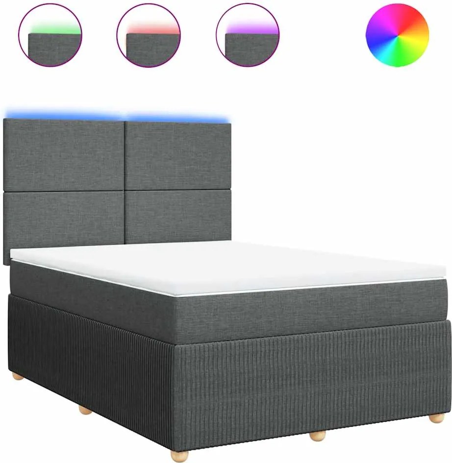 vidaXL Pat continental cu saltea, gri închis, 160x200 cm, țesătură