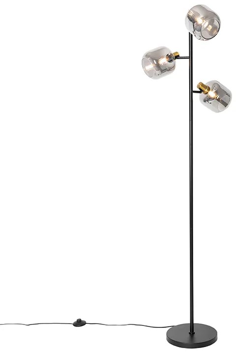 Lampa de podea neagră cu auriu cu sticlă fumurie cu 3 lumini - Zuzanna