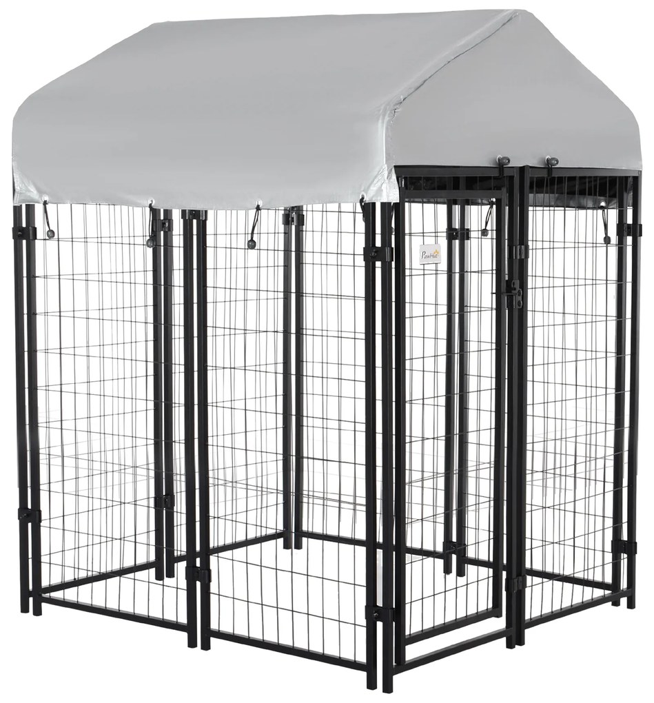 PawHut Chenar exterior cu acoperiș încuietoare pentru câine cadru din metal 120 x 120 x 138cm negru | Aosom Romania