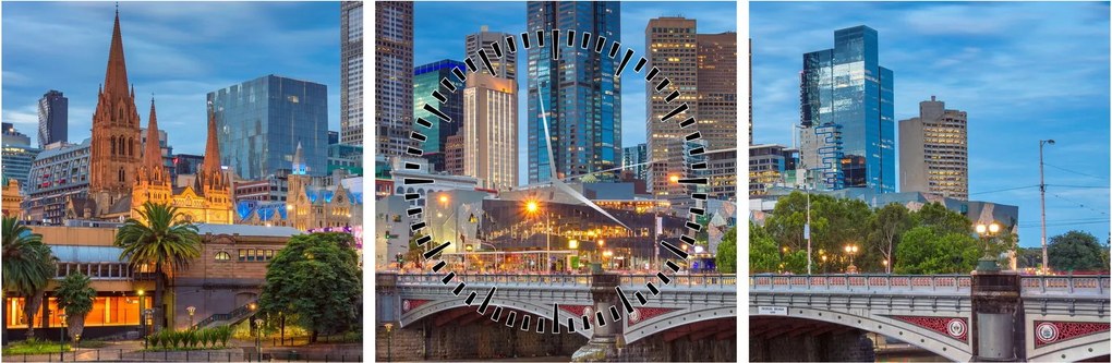 Tablou cu orașul Melbourne (cu ceas) (90x30 cm)