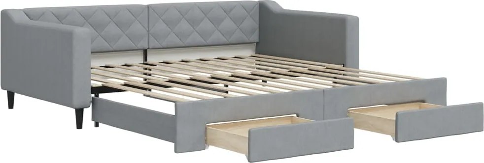vidaXL Pat de zi cu extensie și sertare, gri deschis 100x200 cm textil