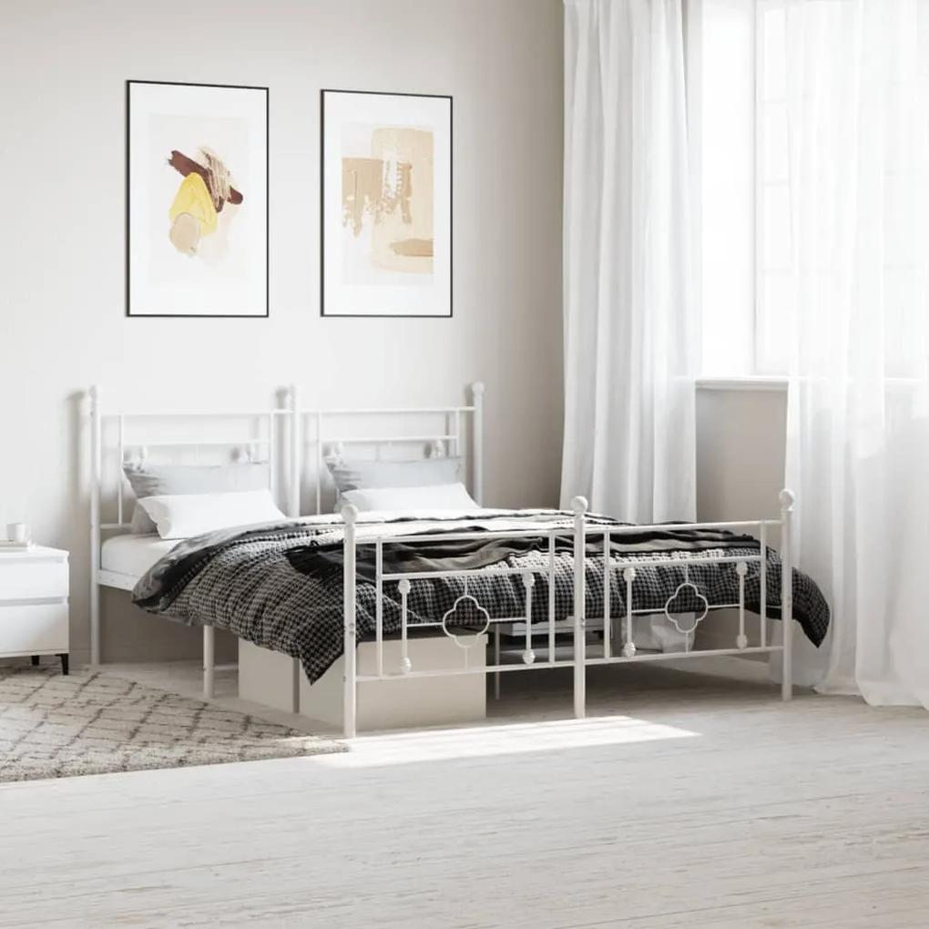 374408 vidaXL Cadru de pat metalic cu tăblie, alb, 150x200 cm