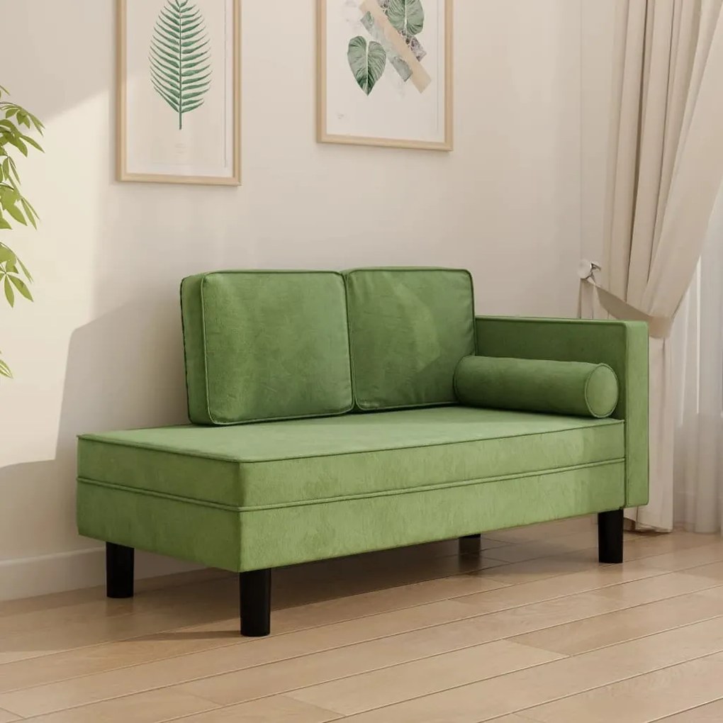 340706 vidaXL Șezlong cu perne și suport, verde deschis, catifea