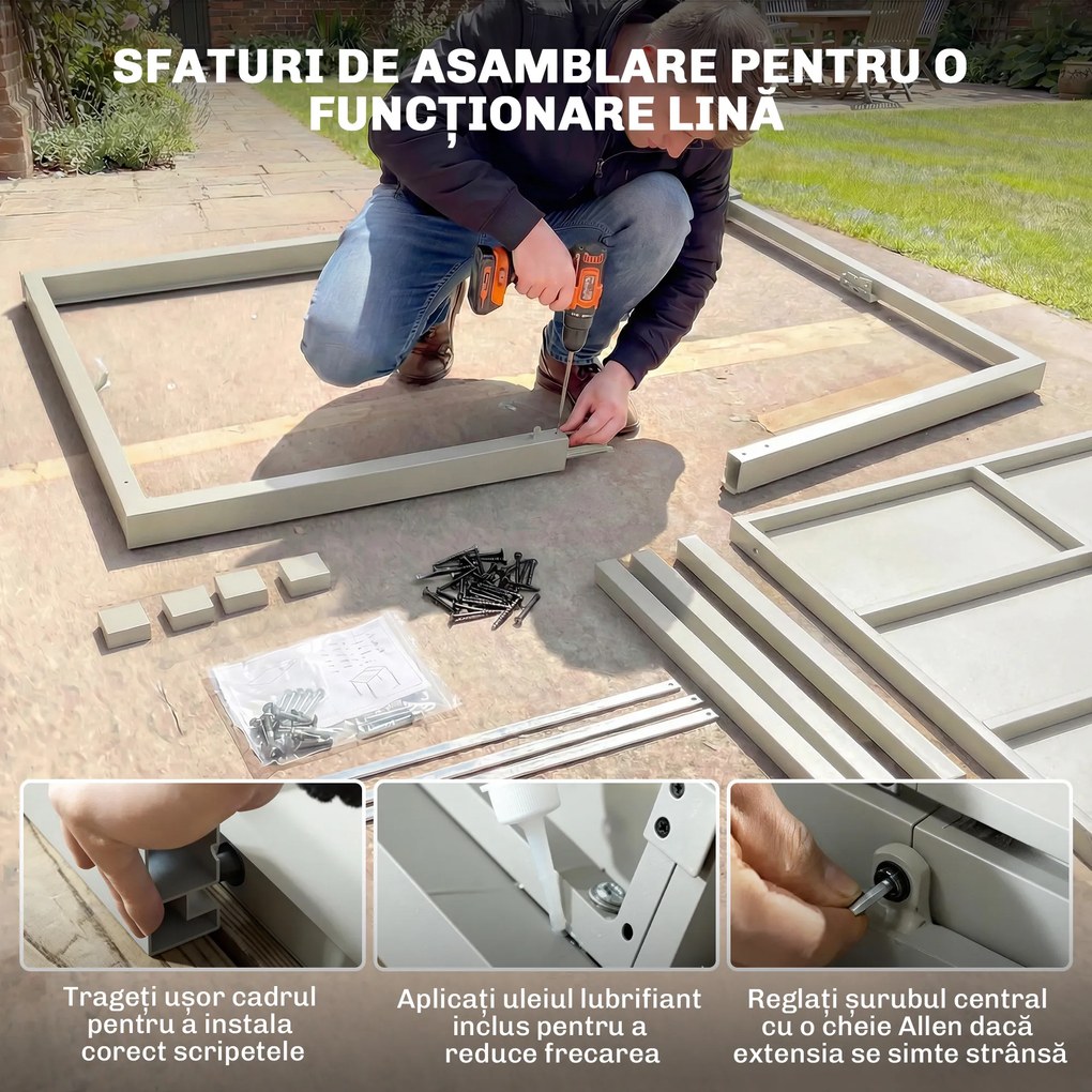 Outsunny Masă Grădină Extensibilă, Bucătărie Exterior Aluminiu 8-10 Persoane, Gri Deschis | Aosom Romania