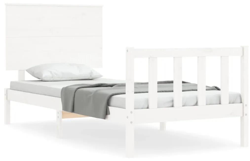 3193387 vidaXL Cadru de pat cu tăblie, alb, 90x200 cm, lemn masiv