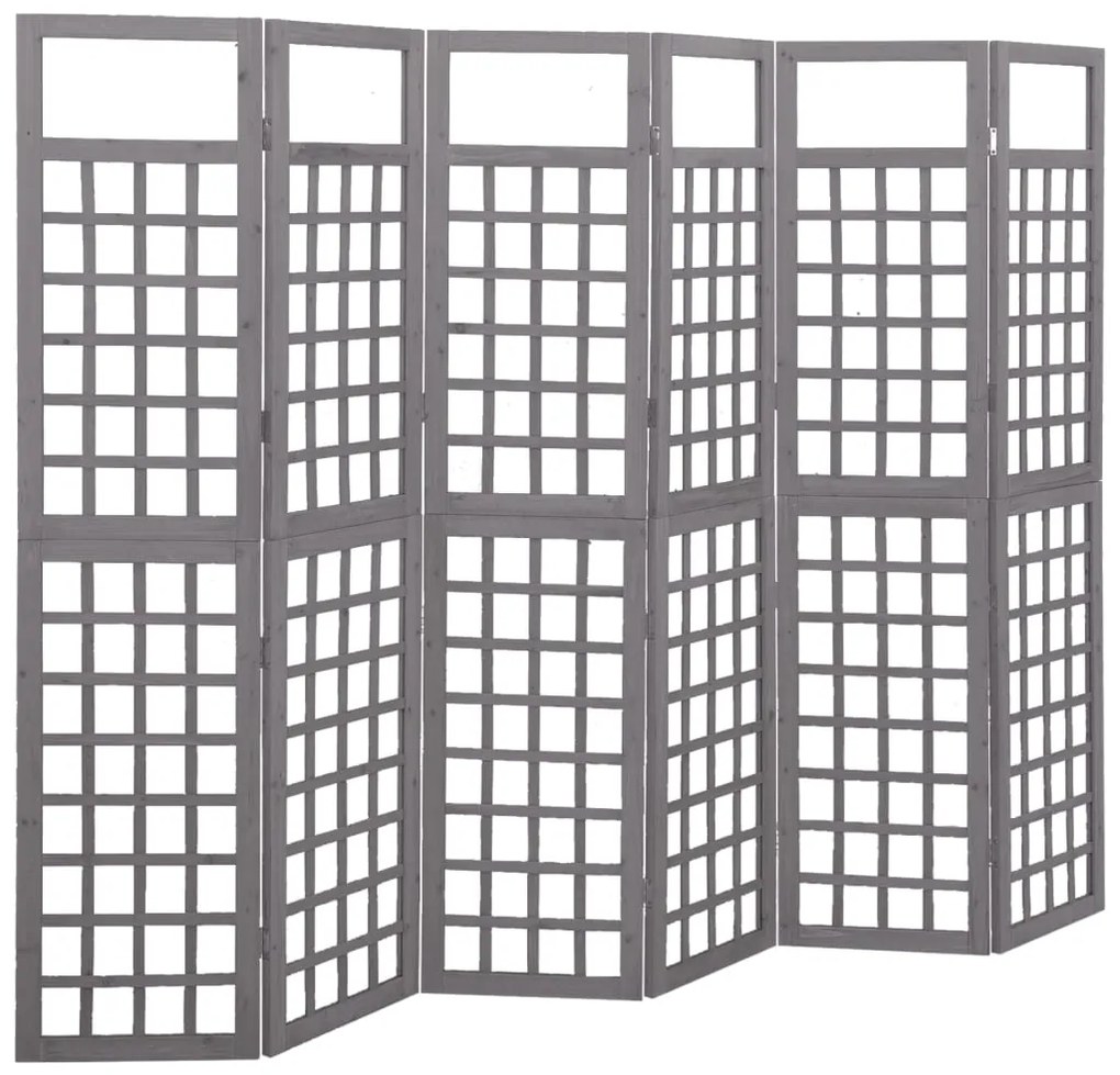316489 vidaXL Separator cameră cu 6 panouri gri 242,5x180 cm nuiele lemn brad