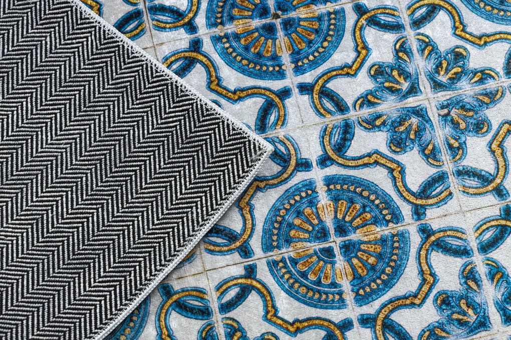 ANDRE 53020 covor lavabil gresii de Lisbona, bucatarie, anti-alunecare - albastru / bej