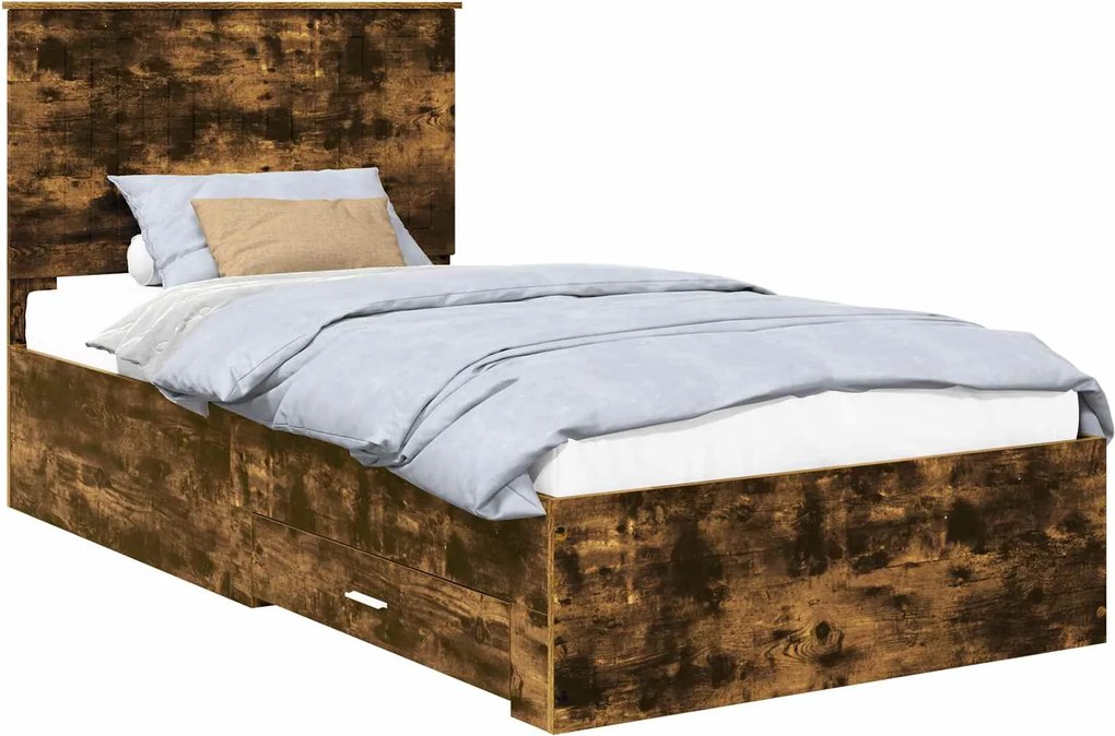 vidaXL Cadru de pat Stejar fumuriu 100 x 200 cm Lemn compozit