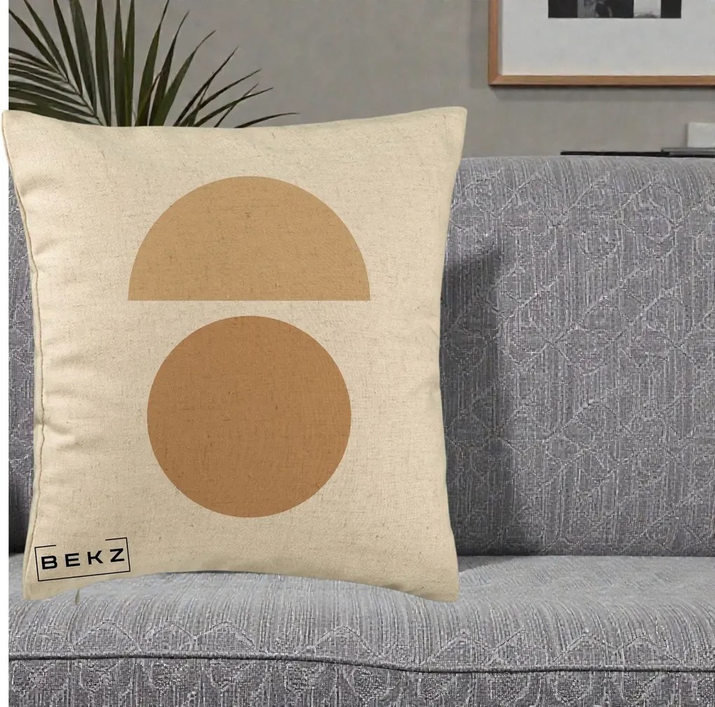 Perna Decorativa Geometric Minimalist Auriu, 40x40 cm, Bej, Husa Detasabila, Perna Inclusa, BEKZ®