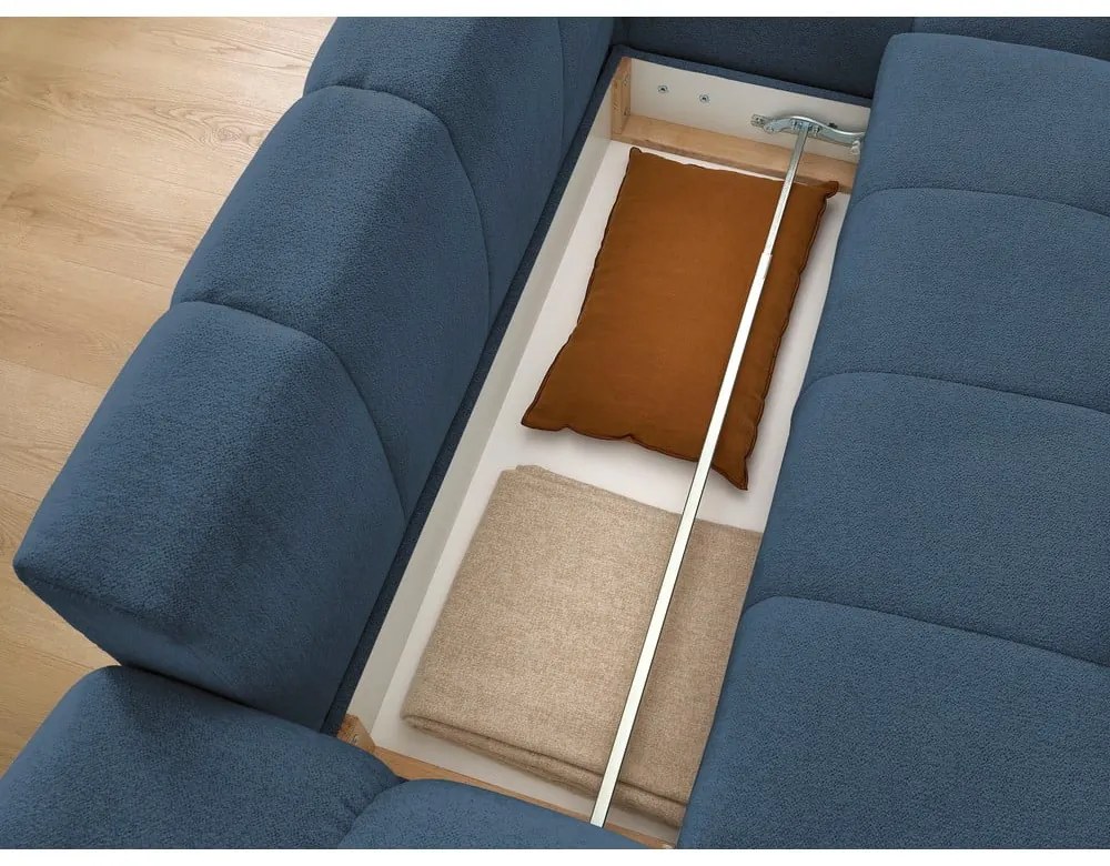 Colțar albastru închis extensibil/cu spațiu de depozitare cu tapițerie din chenille (cu colț pe partea dreaptă/cu șezlong) Everest – Bobochic Paris