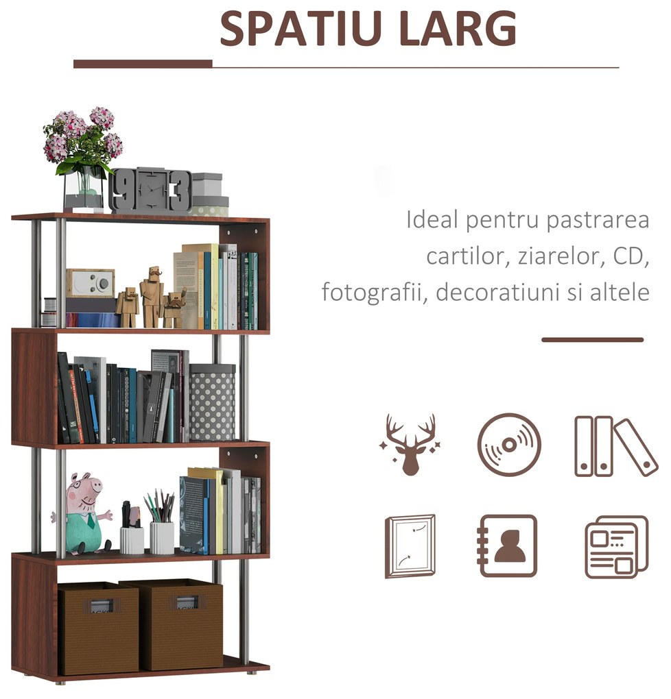 Homcom Biblioteca de Perete in Lemn, Castaniu, 80x30x145cm