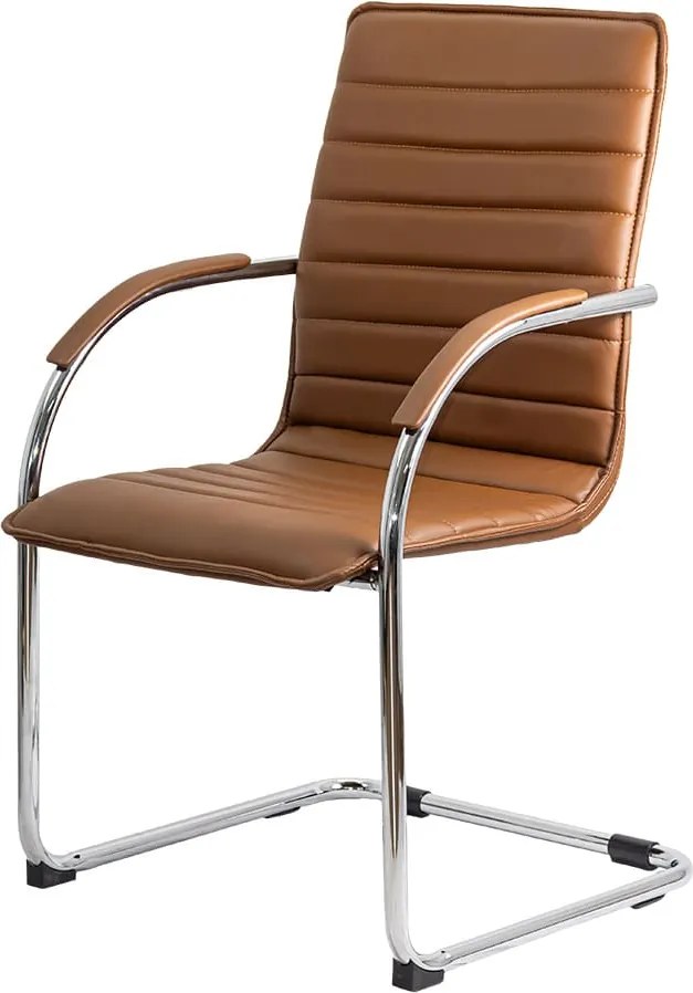 Scaun pentru așteptare maro OFF 835 din piele ecologică și cadru metalic cromat cu brațe
