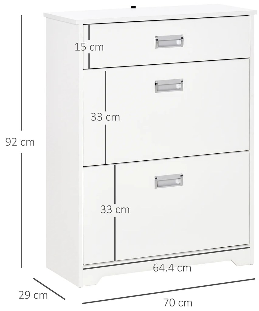 HOMCOM Suport de Pantofi Modern din Lemn cu 2 Sertare, Etajeră Reglabilă și Sertar Mic, 70x29x92 cm, Alb | Aosom Romania