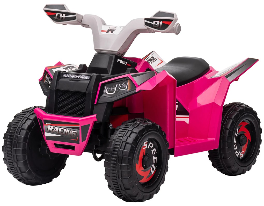 HOMCOM Quad electric pentru copii vehicul cu baterie 6V cu mers înainte și înapoi 70L x 41,5l x 48,5H cm Roz | Aosom Romania