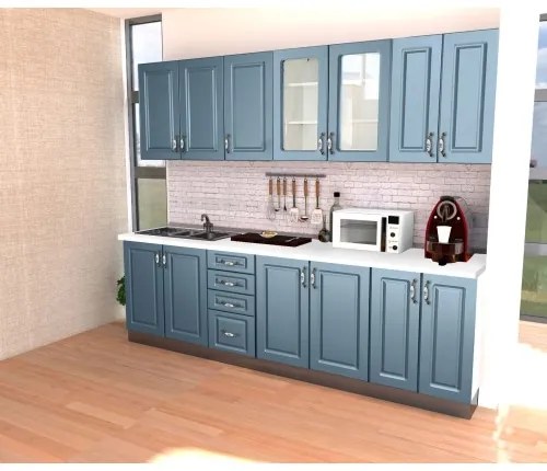 Bucatarie Zebra 2.6m MDF albastru - frezare dreptunghi