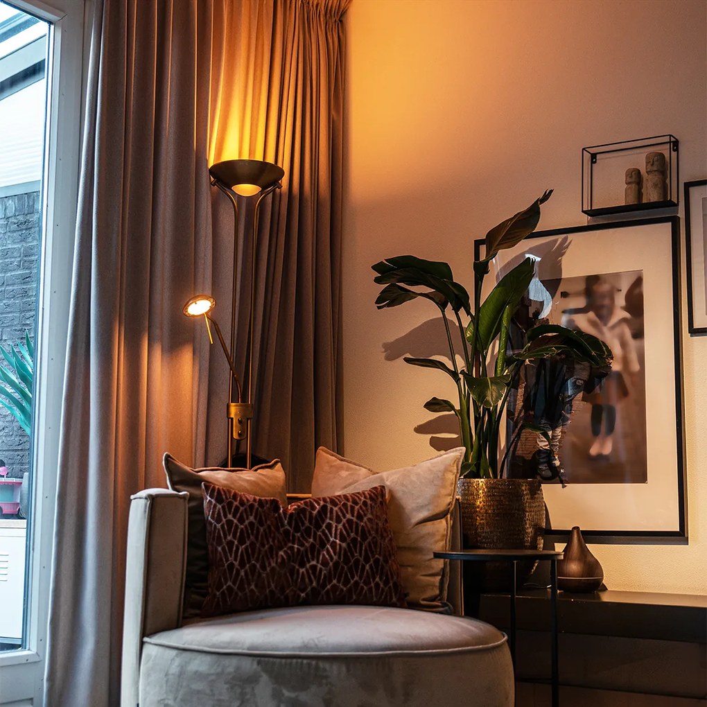 Lampă de podea modernă bronz cu lampă de citit incluzând LED dim to warm - Diva