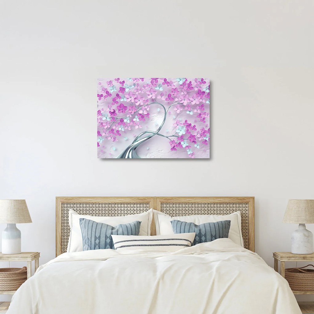 Tablouri cu flori pe trunchi argintiu - abstract (70x50 cm)