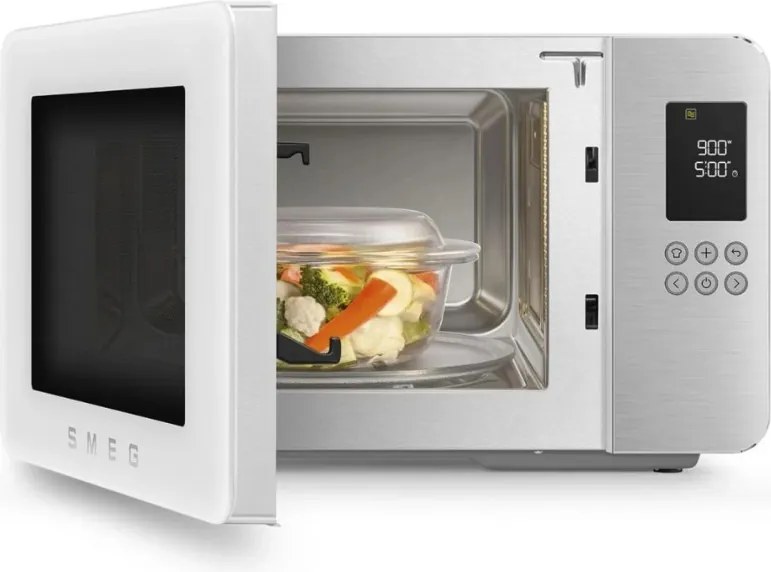 Cuptor cu microunde cu gratar 4in1 SMEG Collezione MOC01WHMEU, 1900 W, 29 l, 18 programe, Inchidere lina, Semnal sonor, Ecran LCD, Alb mat