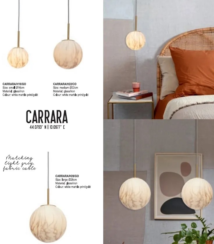Lustra, pendul din sticla cu aspect de marmura Carrara large auriu