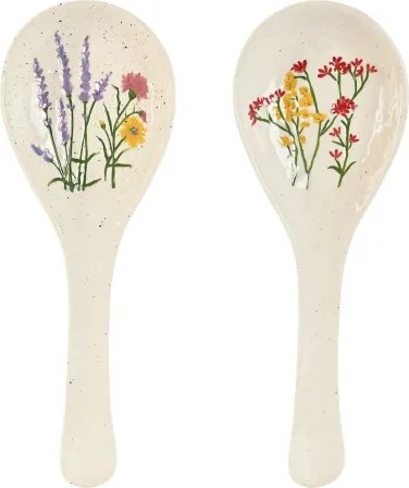 Set 2 suporturi pentru lingură din porțelan cu motive florale, 10×27,5×2,7 cm, „Bloom"