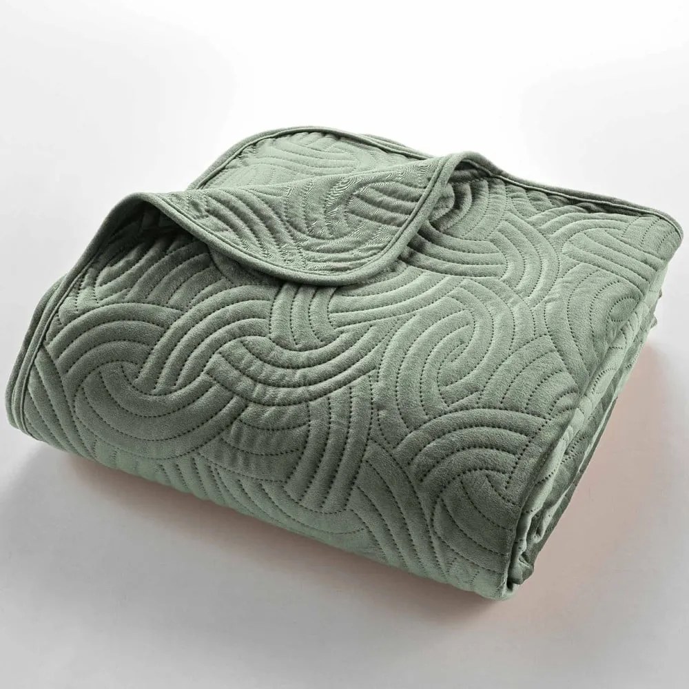 Set cuvertură și față de pernă verde din catifea 240x260 cm Solange – douceur d'intérieur