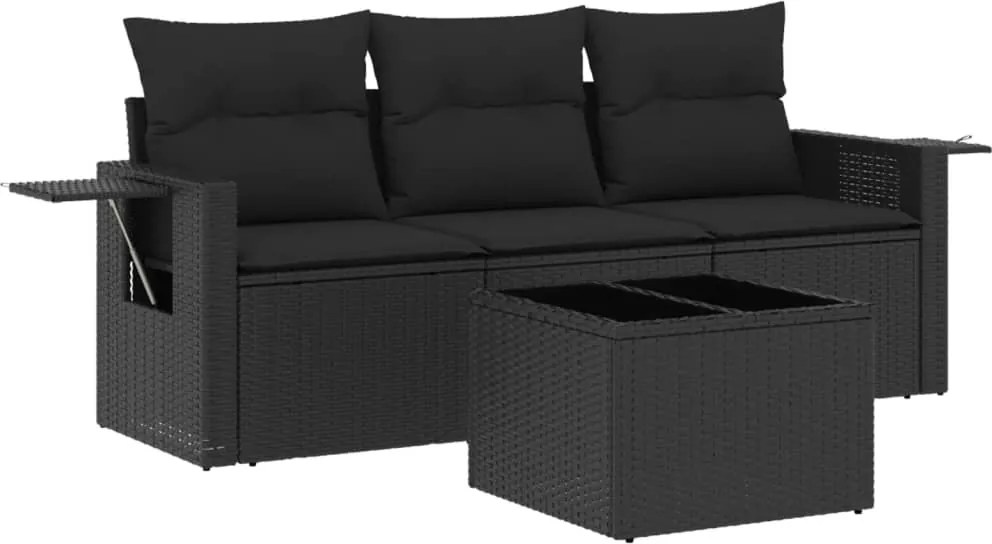 vidaXL Set mobilier de grădină cu perne, 4 piese, negru, poliratan