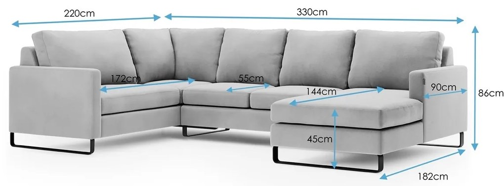 Canapea verde inchis in forma de U, CORNI, inchisa