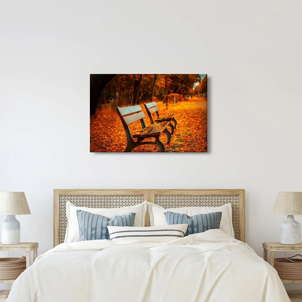 Tablou cu banca toamna (90x60 cm)