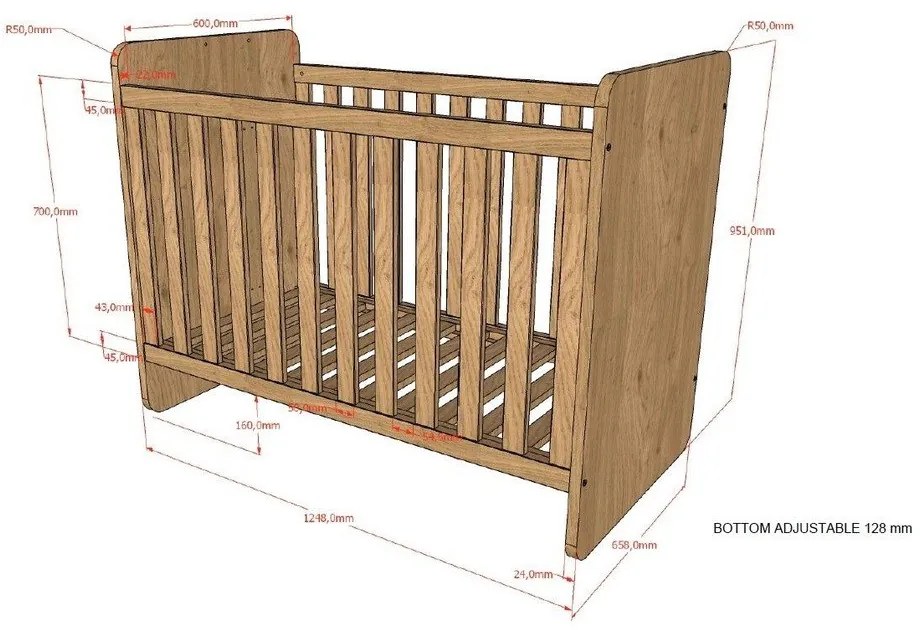 Pătuț în culoare naturală 60x120 cm Sam – Vipack