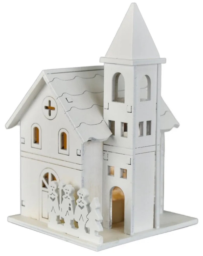 Decor iluminat de Crăciun Biserica din lemn, 8 x13 x 8 cm, LED