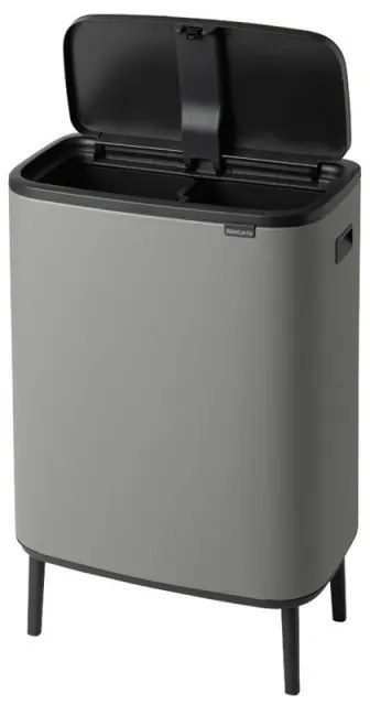 Cos de gunoi Brabantia Bo Touch Hi 1001266, 2x30 L, Perfect langa perete, Reglare picioare, Acoperit cu minerale, Gri
