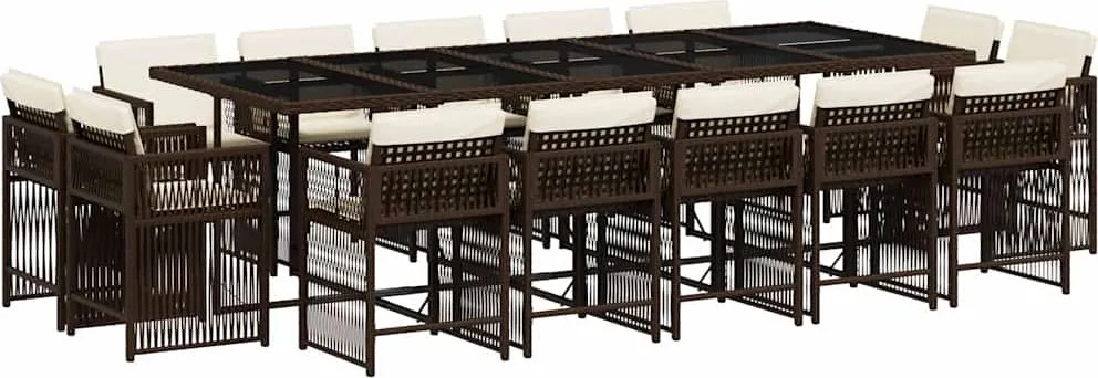 vidaXL Set mobilier de grădină cu perne, 15 piese, maro, poliratan