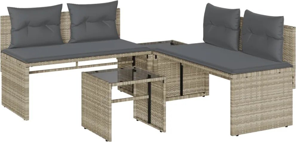 vidaXL Set canapea de grădină cu perne, 4 piese, gri deschis poliratan