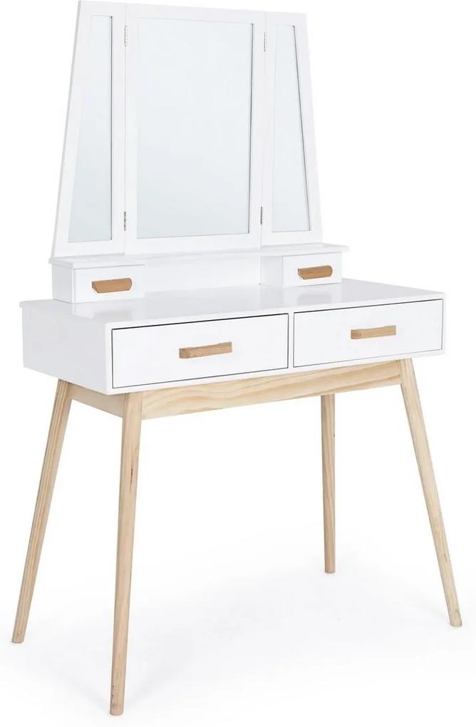 Consola cu oglinda si 4 sertare lemn alb natur Ordinary 90 cm x 40 cm x 144 h