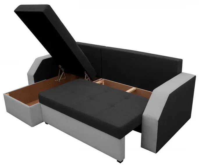 Coltar extensibil Madrid, 226x145x79 cm, 2 lazi depozitare, Reversibil, Gri/Negru