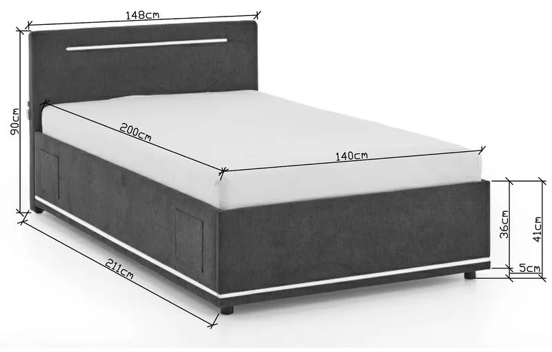 Pat pentru copii gri închis tapițat fără somieră 140x200 cm Circle – Meise Möbel