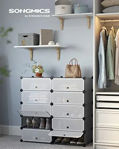 Organizator incaltaminte cu 10 compartimente, polipropilena / metal, alb / gri, Songmics