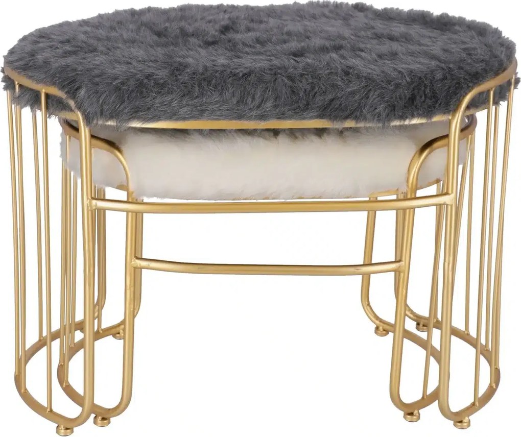 Set taburete Perla metalice cu blanita sintetica, baza aurie, design modern 2 piese