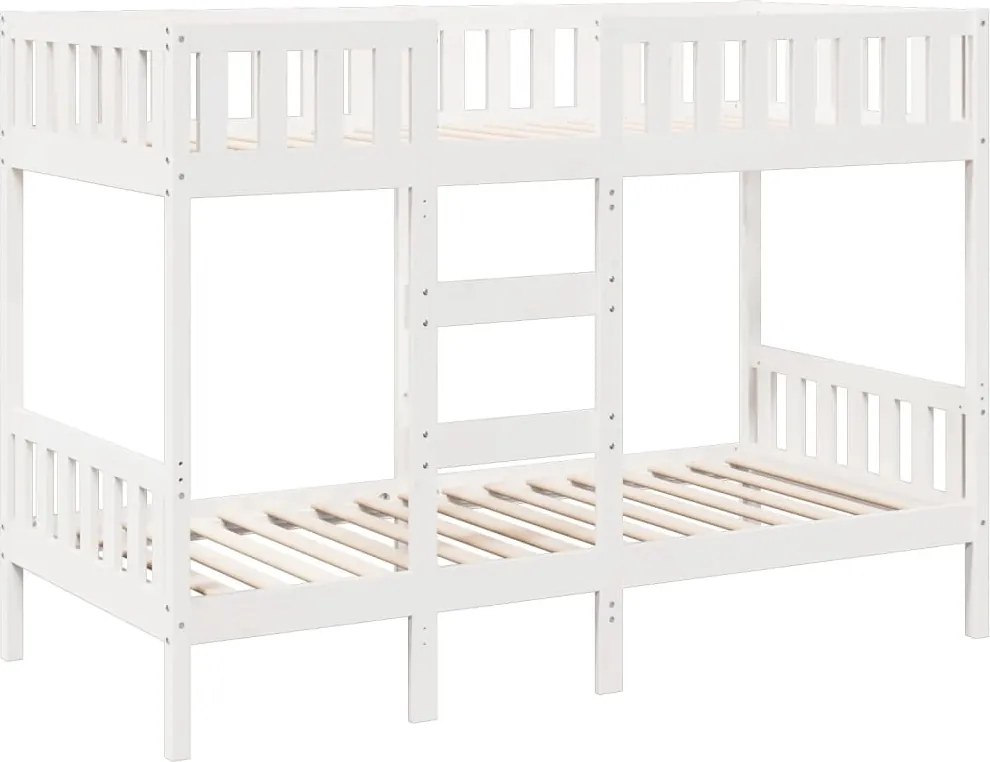 vidaXL Pat supraetajat, alb, 90x200 cm, lemn masiv de pin