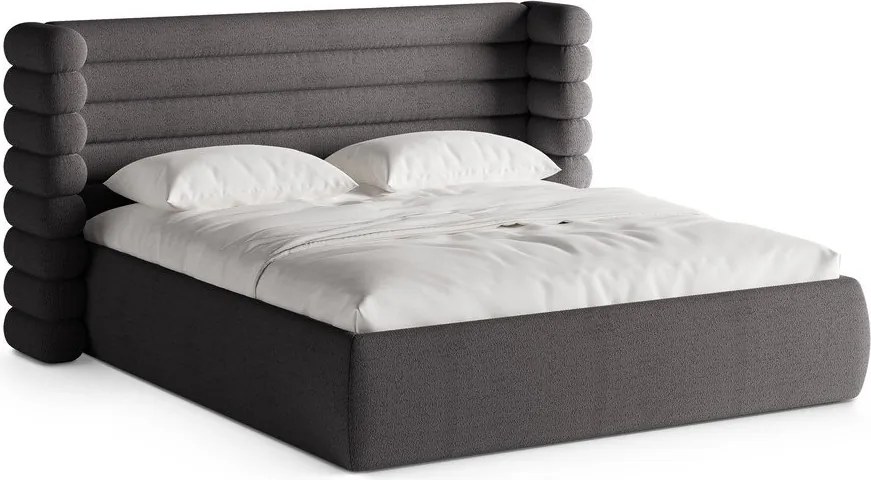 Pat matrimonial gri închis tapițat cu spațiu de depozitare cu somieră 200x200 cm Mount – Micadoni