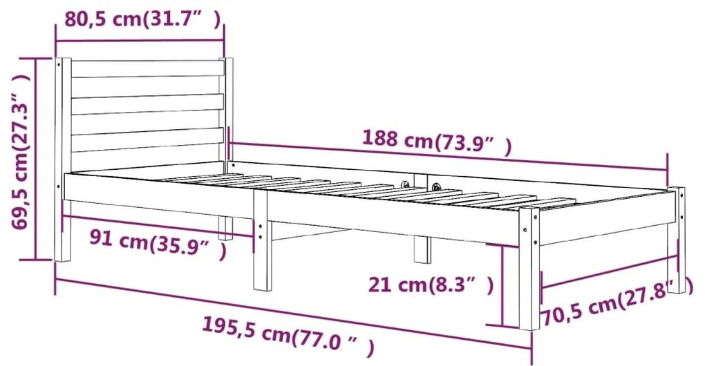 Cadru de pat mic Single 2FT6, gri, 75x190 cm, lemn masiv de pin Gri, 75 x 190 cm