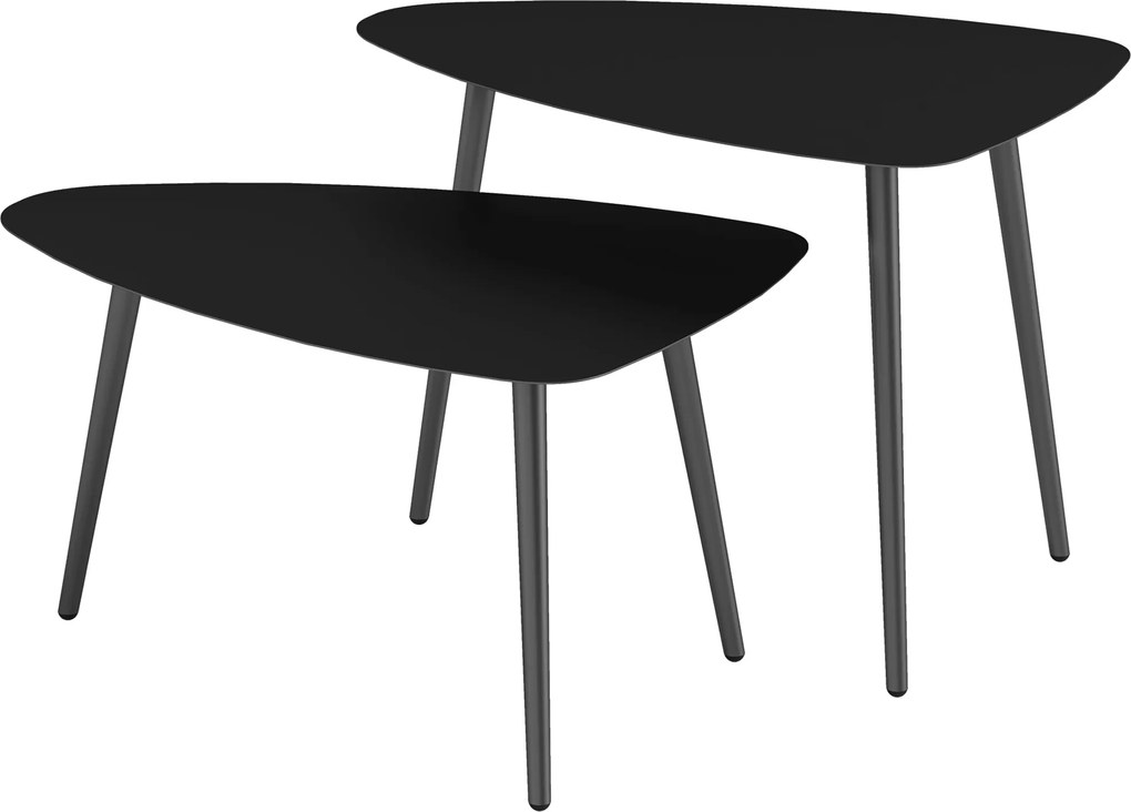 Outsunny Set 2 măsuțe de cafea, rezistent la intemperii, masă pentru balcon din oțel, măsuță laterală cu design geometric Negru | Aosom Romania