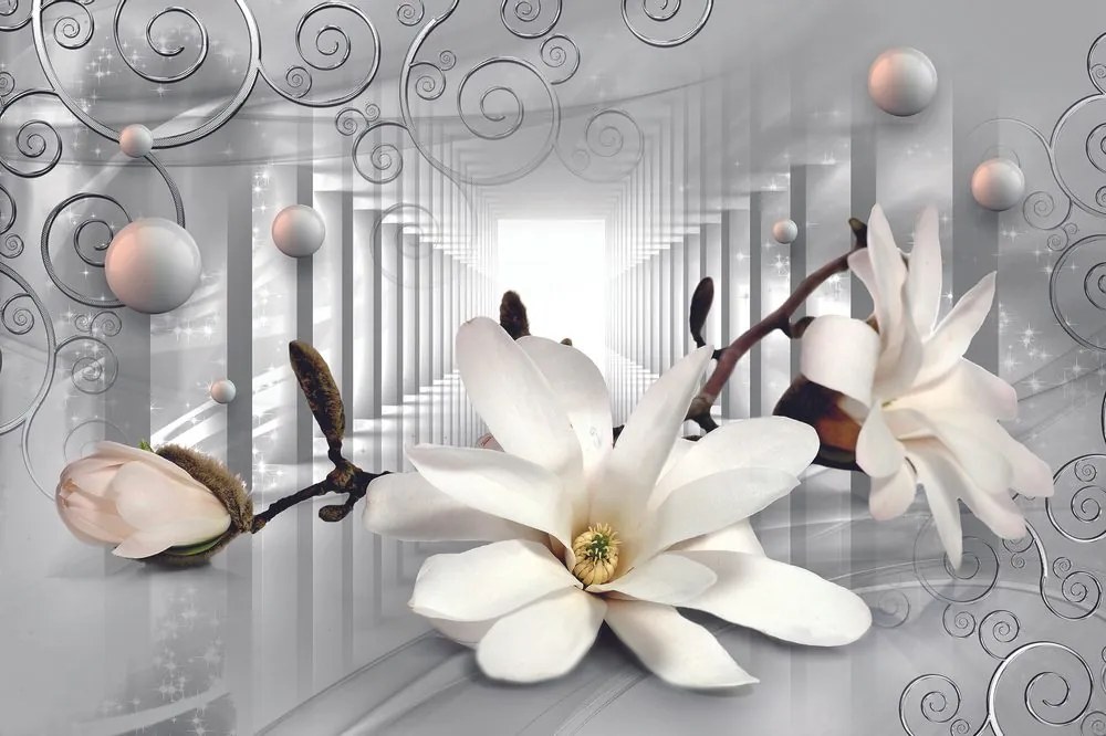 Tapet autoadeziv magnolie cu fundal abstract