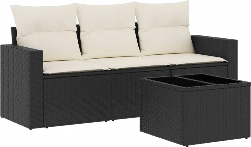 vidaXL Set mobilier de grădină cu perne, 4 piese, negru, poliratan